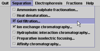 Gel Filtration menu