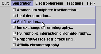 Gel Filtration menu